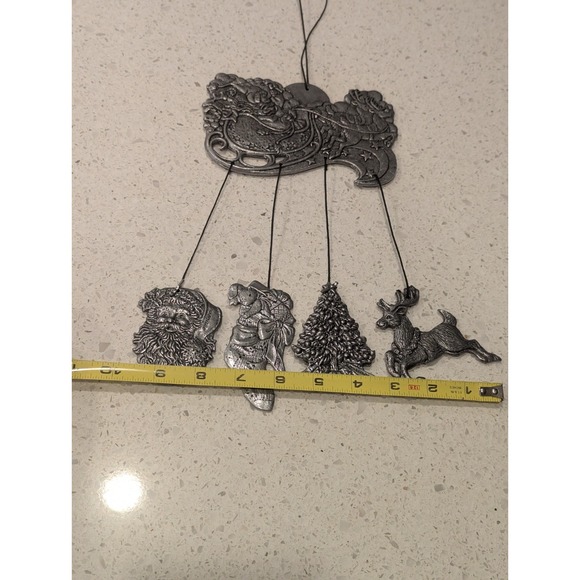 Vintage 1994 Carson Christmas Santa Theme Wind Chimes Pewter Metal  17" Long USA - Picture 8 of 9